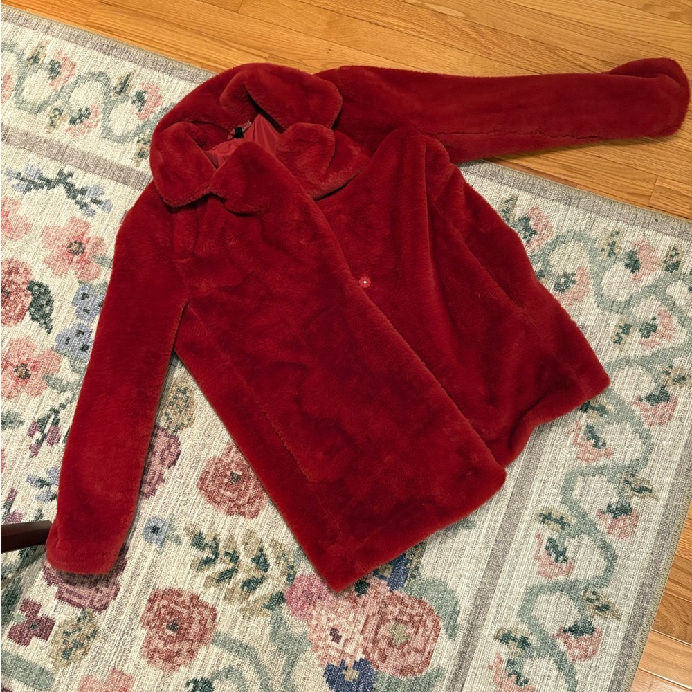H&M Cherry Red Faux Fur Coat